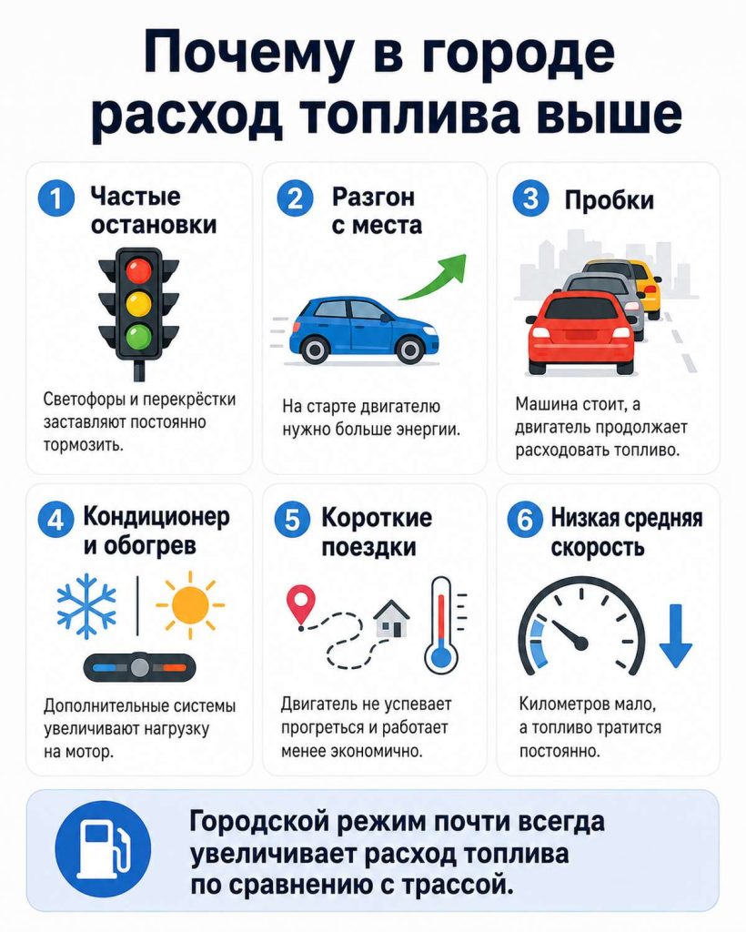 Почему в городе авто расходует больше топлива - инфографика