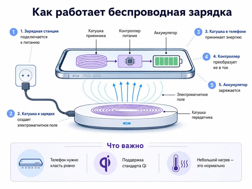 Как работает беспроводная зарядка простыми словами