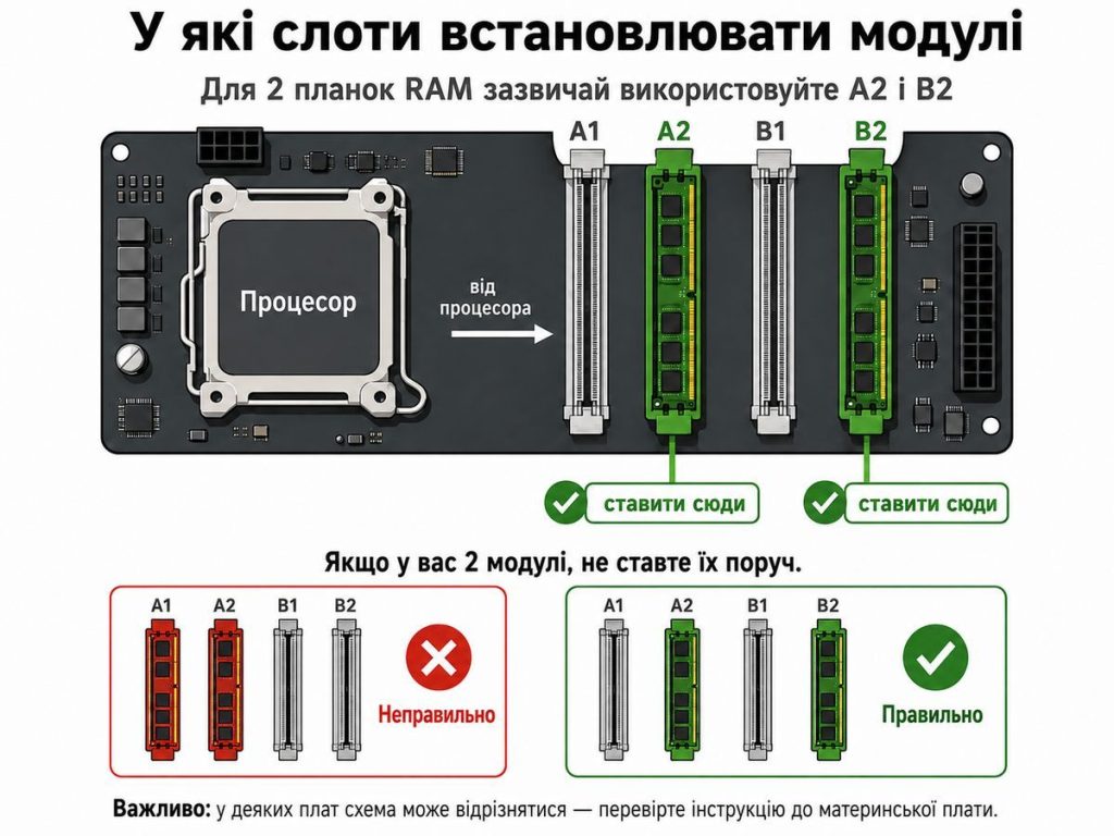 В які слоти встановлювати модулі ОЗП