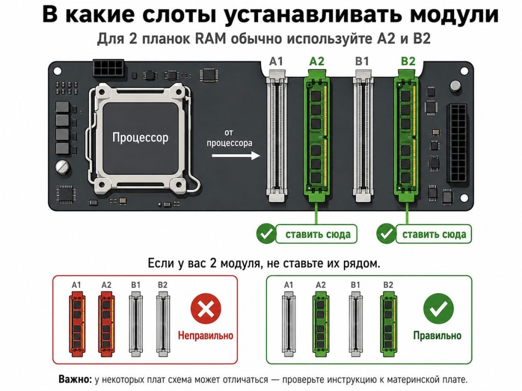 В какие слоты устанавливать Оперативную память